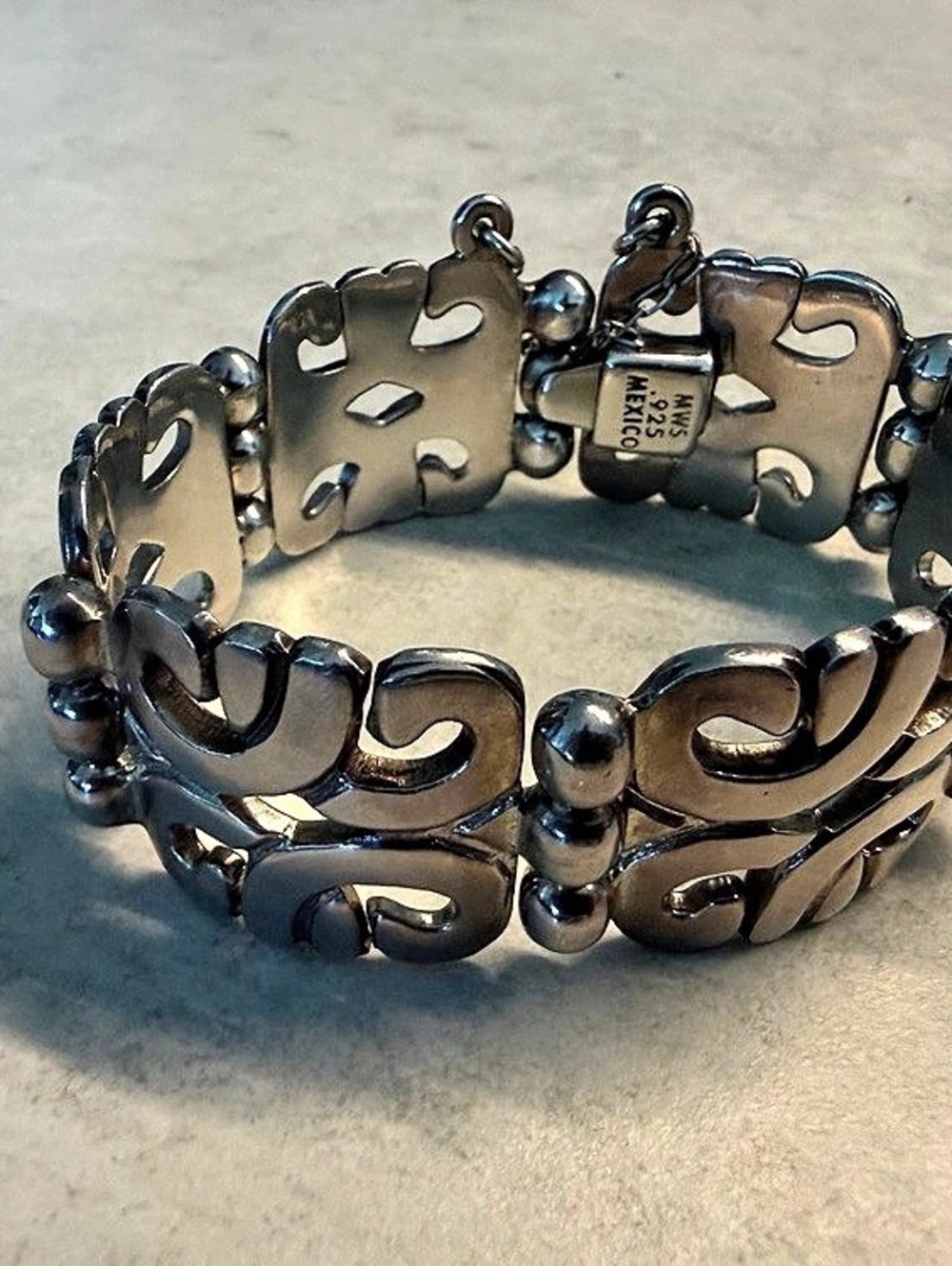 Stunning Vintage Taxco Mexico Sterling Silver Openwork Link Bracelet 96g